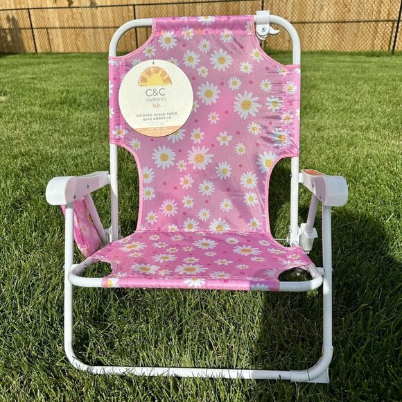 C&C CALIFORNIA Beach Chair Age 3-6 Daisy Pink Umbrella Foldable Cup Hold…